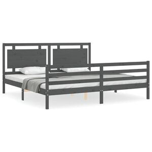 vidaXL Sengeramme med hodegavl gr&aring; 200x200 cm heltre