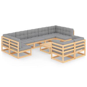 vidaXL Hagesofagruppe med puter 10 deler heltre furu