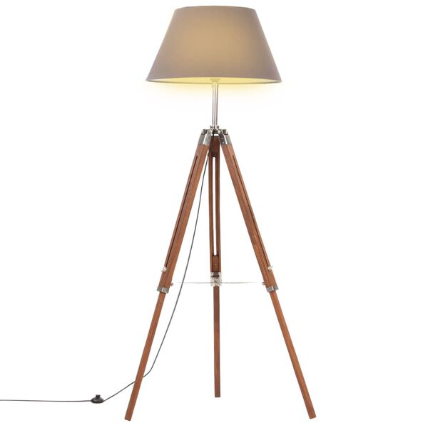 vidaXL Gulvlampe med stativ honningbrun og gr&aring; heltre teak 141 cm