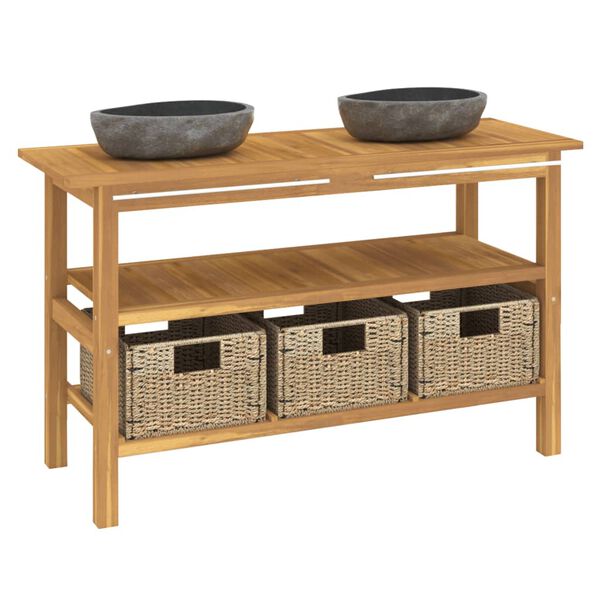 vidaXL Baderomshylle med vasker i elvestein heltre teak