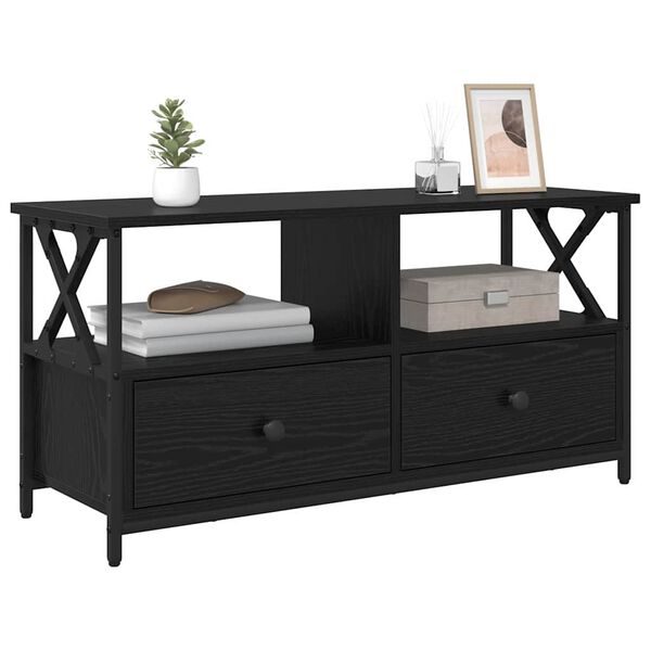 vidaXL TV-skap Svart Eik 90 x 33 x 45 cm Konstruksjonsvirke og st&aring;l