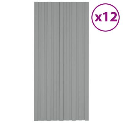 vidaXL Takplater 12 stk grå 100x45 cm galvanisert stål