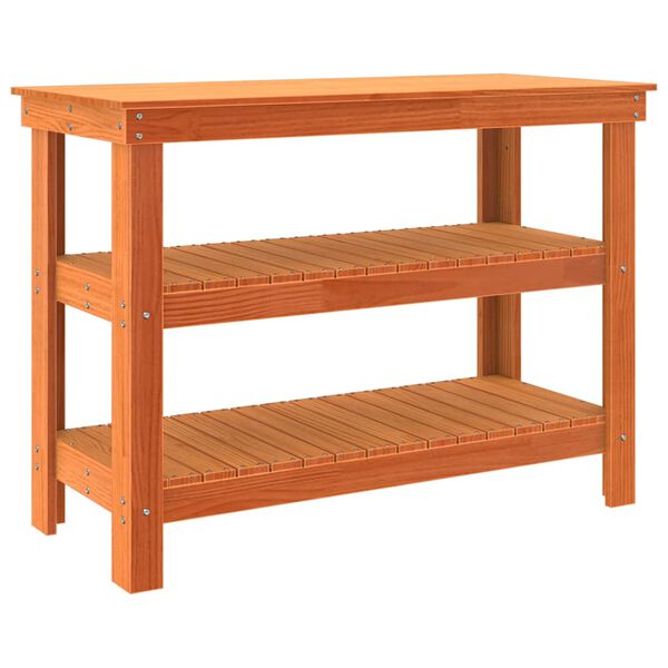 vidaXL Arbeidsbenk med hylle Voksbrun 110,5 x 50 x 80 cm Heltre furu