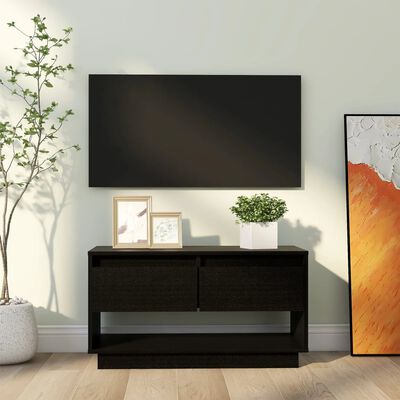 vidaXL TV-benk svart 74x34x40 cm heltre furu