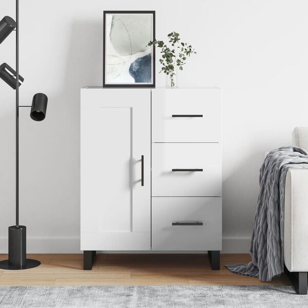 vidaXL Skjenk h&oslash;yglans hvit 69,5x34x90 cm konstruert tre