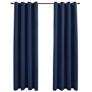 vidaXL Lystette gardiner med metallringer 2 stk bl&aring; 140x175 cm