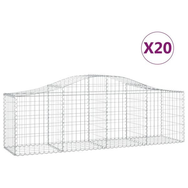 vidaXL Gabionkurver buede 20 stk 200x50x60/80 cm galvanisert jern