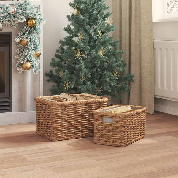 vidaXL Vedkurv 2 pcs Brun Lacak Rattan