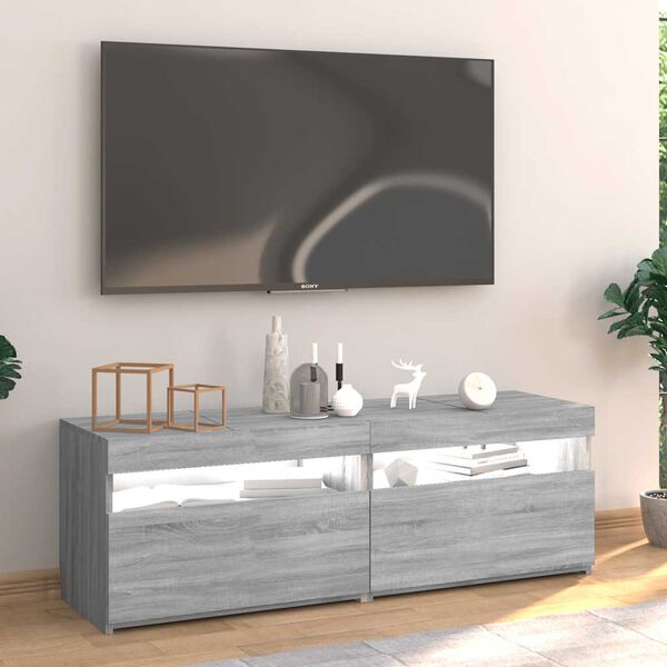 vidaXL TV-benk med LED-lys gr&aring; sonoma 120x35x40 cm