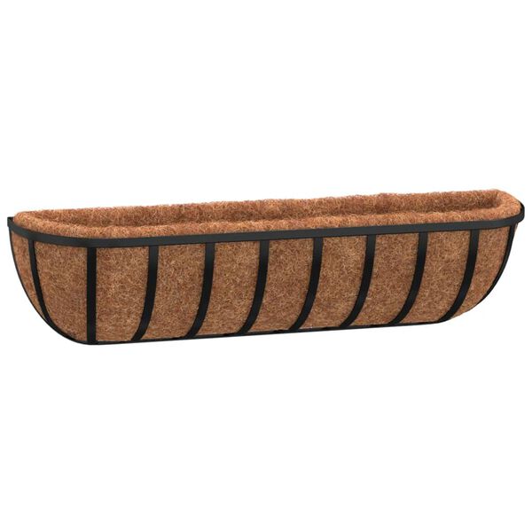 vidaXL Plantekasser 2 stk med kokosfiberinnlegg svart 76x21x16 cm stål