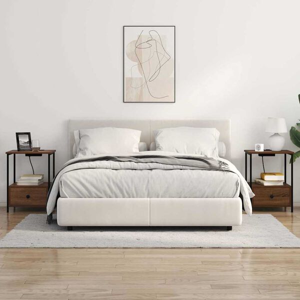 vidaXL Nattbordskap med skuff Brun Eik 42 x 41 x 56 cm Konstruert tre