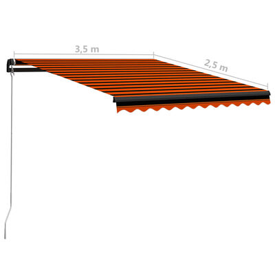 vidaXL Manuell uttrekkbar markise med LED 350x250 cm oransje og brun