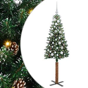 vidaXL Slim juletre med 150 LED gr&oslash;nn 150 cm PVC og Massivt Furu tre