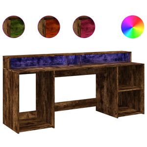 vidaXL Skrivebord med LED-lys r&oslash;kt eik 200x55x91 cm konstruert tre
