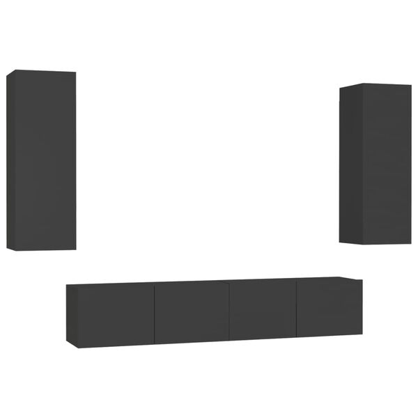 vidaXL TV-benksett 4 deler svart konstruert tre