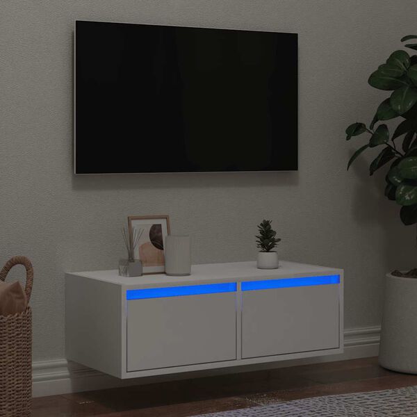 vidaXL TV-benk med LED-lys hvit 75x35,5x25 cm
