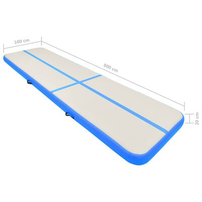 vidaXL Oppblåsbar gymnastikkmatte med pumpe 800x100x20 cm PVC blå