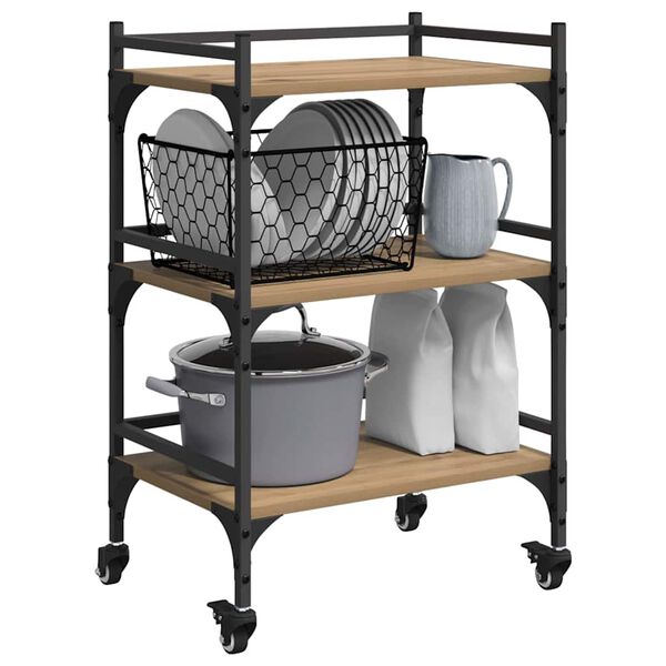 vidaXL Kj&oslash;kkenvogn Artisan Eik 50 x 35 x 75.5 cm Konstruert tre