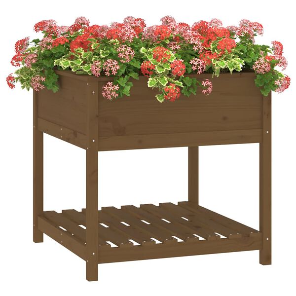 vidaXL Plantekasse med hylle honningbrun 82,5x82,5x81 cm heltre furu