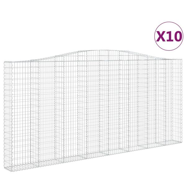 vidaXL Gabionkurver buede 10 stk 400x30x180/200 cm galvanisert jern
