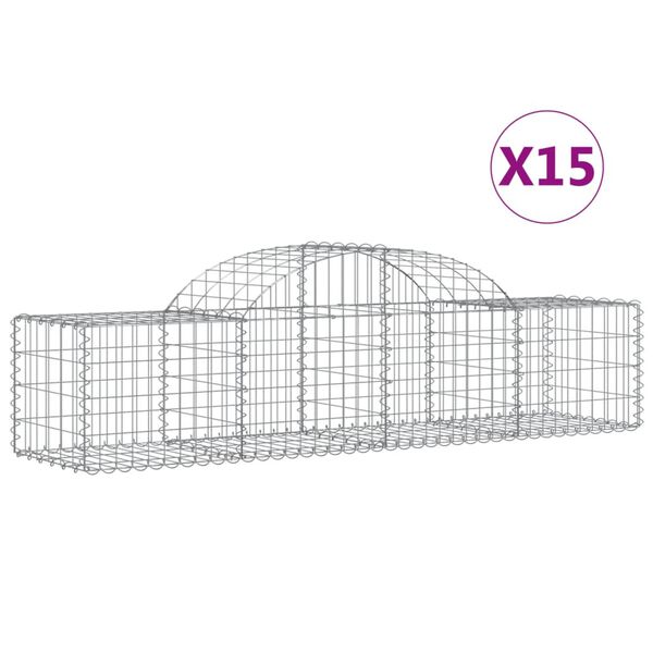 vidaXL Gabionkurver buede 15 stk 200x50x40/60 cm galvanisert jern