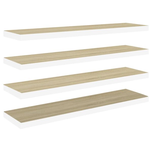 vidaXL Flytende vegghyller 4 stk eik og hvit 90x23,5x3,8 cm MDF