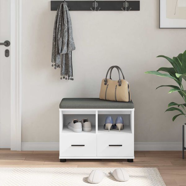 vidaXL Gangbenk Hvit 60 x 38 x 46 cm Sponplate og Polstret Stoff