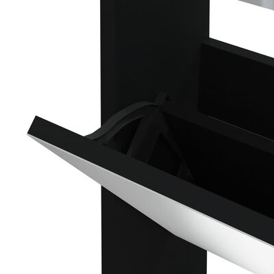vidaXL Skoskap med speil 3 lag svart 63x17x102,5 cm