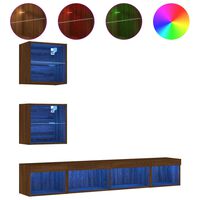 vidaXL Vegghengte TV-enheter med LED 5 deler brun eik konstruert tre