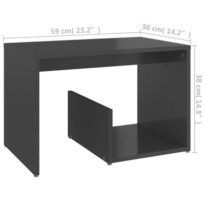 vidaXL Sidebord høyglans grå 59x36x38 cm sponplate