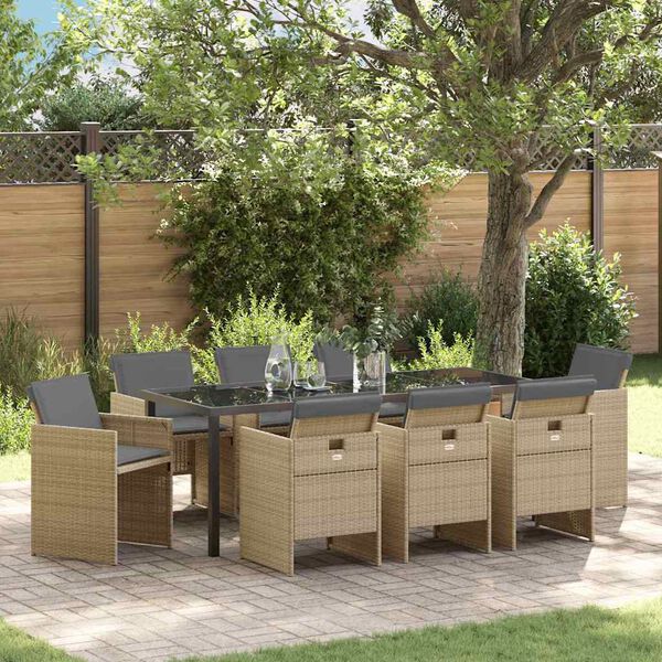 vidaXL Hage Spisegruppe 9 pcs Beige polyrotting