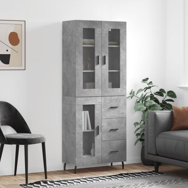 vidaXL Highboard betonggr&aring; 69,5x34x180 cm konstruert tre