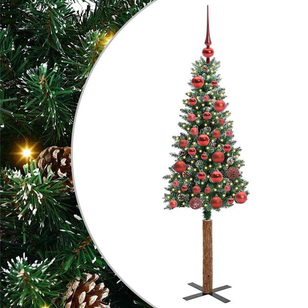 vidaXL Slim juletre med 150 LED gr&oslash;nn 150 cm PVC og Massivt Furu tre