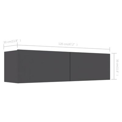 vidaXL TV-benk grå 120x30x30 cm sponplate