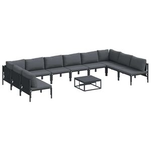 vidaXL Hagesofa Set med pute 11 pcs Svart St&aring;l