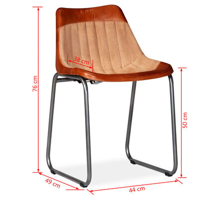 vidaXL Spisestoler 6 stk brun og beige ekte lær og lerret