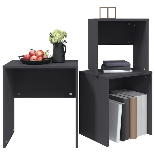 vidaXL Stablebare salongbord 3 stk grå konstruert tre