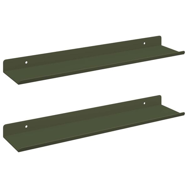 vidaXL Flytende hylle 2 pcs Olivengr&oslash;nn 40 x 9 x 2,5 cm St&aring;l