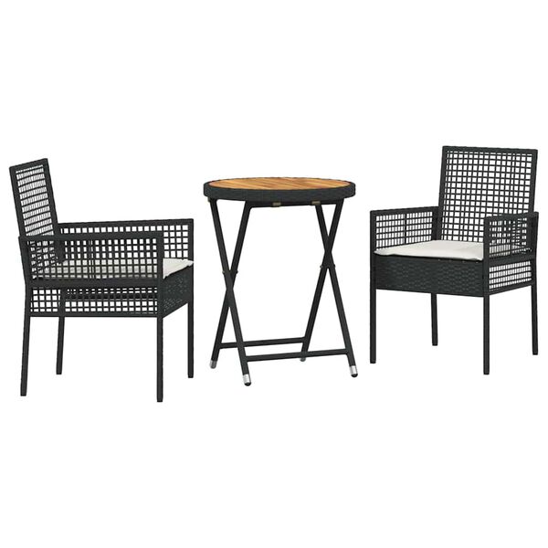 vidaXL Hage Bistro Sett 3 pcs Svart Poly rattan