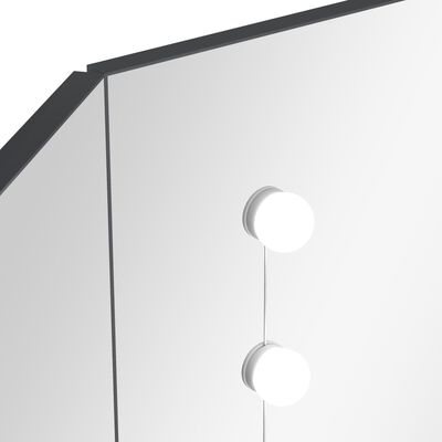 vidaXL Hjørnemontert sminkebord med LED grå 111x54x141,5 cm
