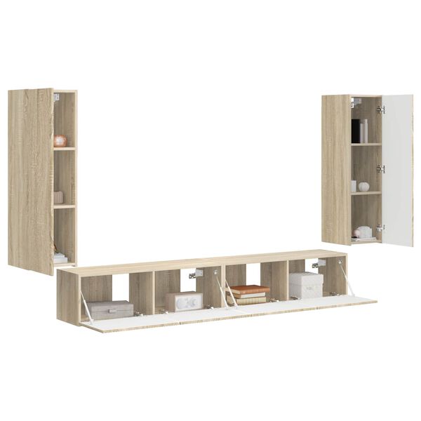 vidaXL TV vegghyllesett Veggmontert 4 pcs Sonoma eik Konstruert tre