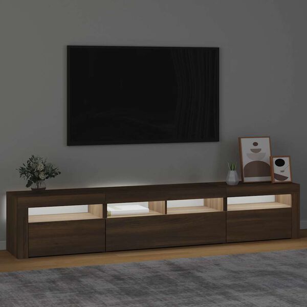 vidaXL TV-benk med LED-lys brun eik 210x35x40 cm