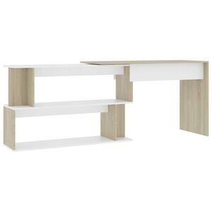 vidaXL Skrivebord hj&oslash;rne hvit sonoma eik 200x50x76 cm konstruert tre