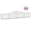 vidaXL Gabionkurver buede 9 stk 300x30x40/60 cm galvanisert jern