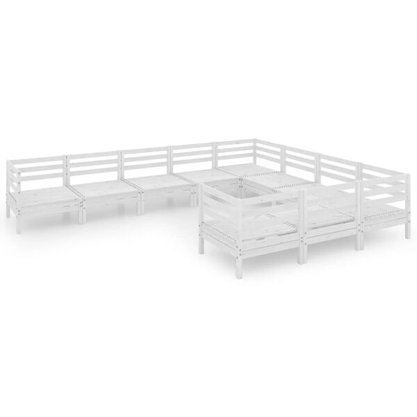 vidaXL Hagesofagruppe 10 deler hvit heltre furu