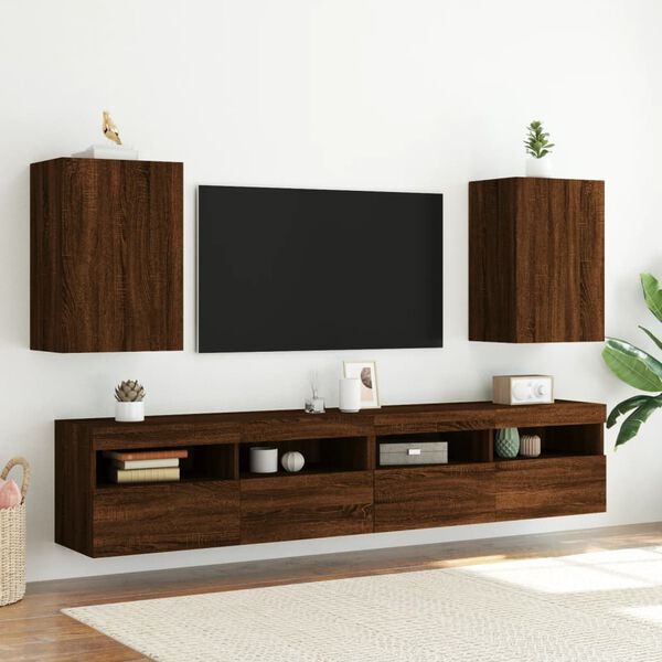vidaXL Vegghengte TV-benker 2 stk brun eik 40,5x30x60cm konstruert tre