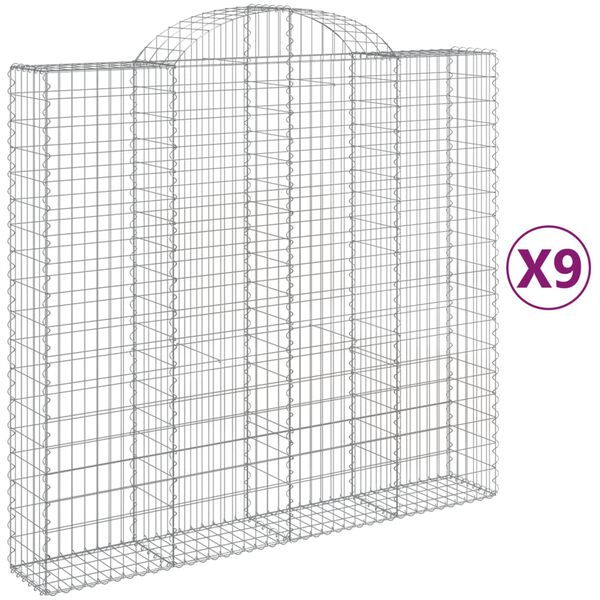 vidaXL Gabionkurver buede 9 stk 200x50x180/200 cm galvanisert jern