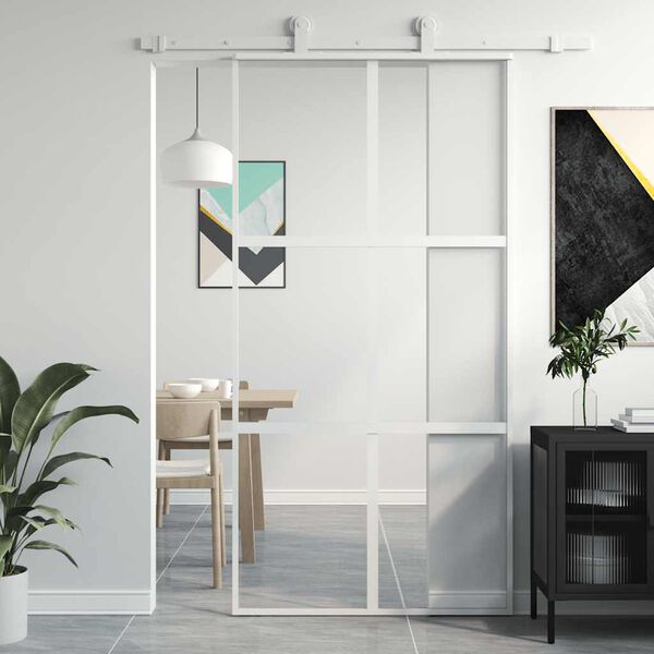 vidaXL Skyved&oslash;r hvit 102,5x205 cm herdet glass og aluminium