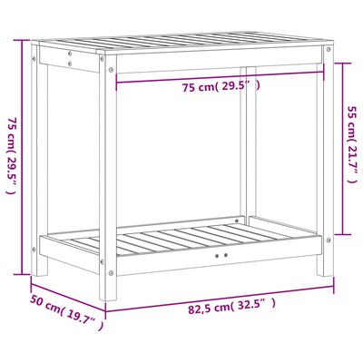vidaXL Pottebord med hylle 82,5x50x75 cm heltre furu
