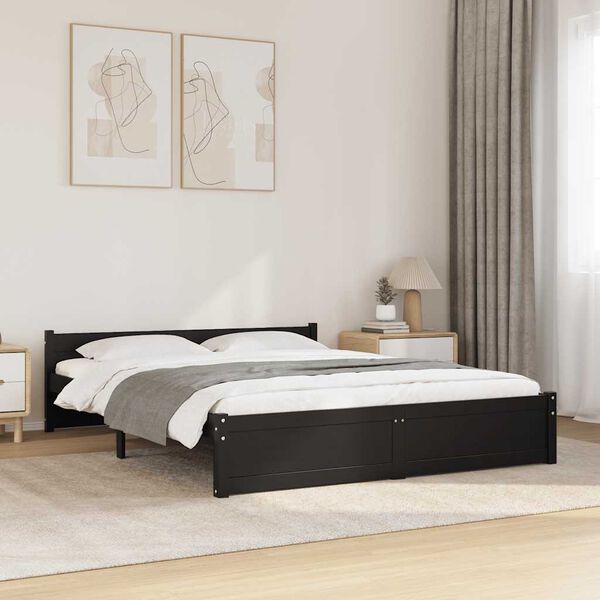 vidaXL Sengeramme svart heltre 150x200 cm King Size